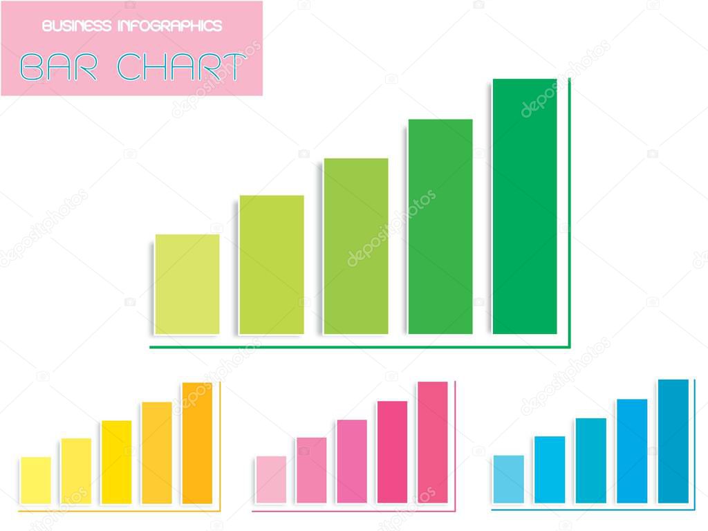 Business and Marketing Concepts, Vector Set of Bar Chart Infographics Background or Template Diagram in Four Assorted Colors, Green, Yellow, Pink and Blue with Copy Space for Add Content.