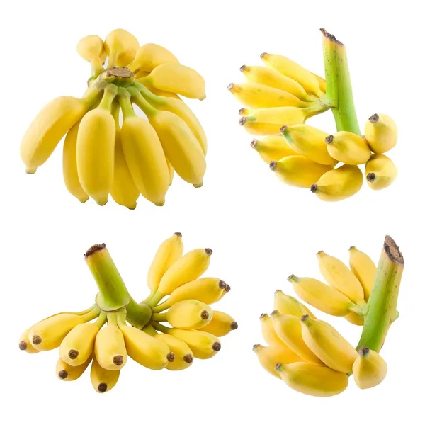 フルーツ 熟した野生のバナナは アジアのバナナや白い背景で隔離栽培バナナのセット — ストック写真