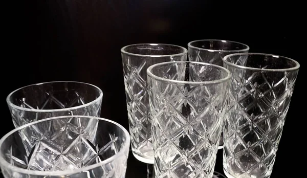 Küchenutensilien Sammlung Von Transparentem Leerem Kristallglas Das Verwendet Wird Einen — Stockfoto