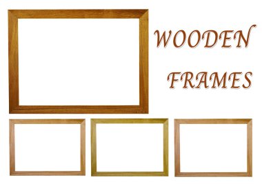 Metin ve görüntü kopyalama yeri olan kahverengi ahşap çerçeveler üzerinde izole beyaz arka plan dekore edilmiştir..