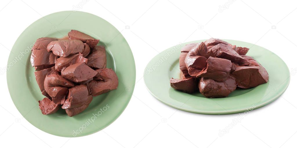 Cuisine and Food, Congealed Pork Blood, Pork Blood Pudding or Pig Blood Curd in A Plated for Asian Cuisine.