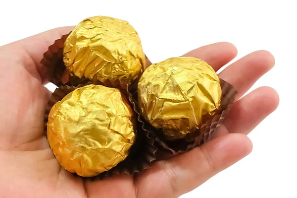 Sweet Food Three Chocolate Candy Balls Chocolate Bonbons Golden