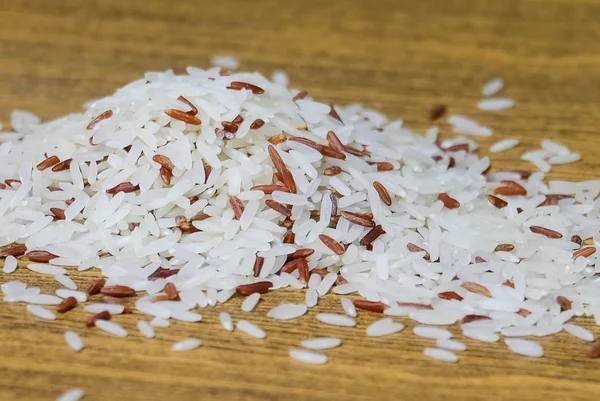 Cozinha Comida Pilha Arroz Longo Jasmim Branco Castanho Não Cozido — Fotografia de Stock