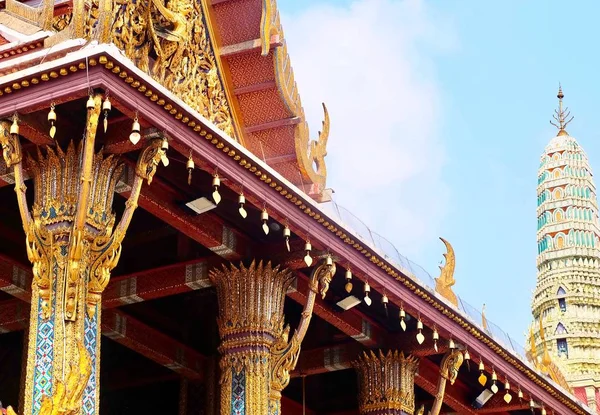 Belle Chapelle Bois Dans Temple Wat Phra Kaew Grand Palais — Photo