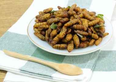 Beyaz Çanak Üzerinde Derin Kızarmış Hindistan Cevizi Worms