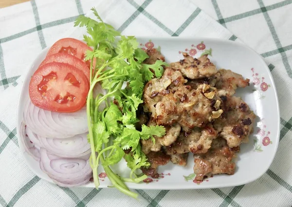 Cozinha Comida Porco Picado Marinado Marinado Tradicional Tailandês Servido Com — Fotografia de Stock