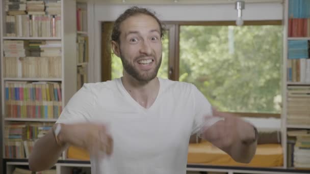 Smiling Friendly Student Man Giving Approval Yes Gesture Expressing Positive — Stock Video