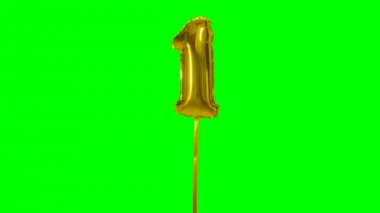 1 bir yıl Doğum Yıldönümü altın balon yeşil ekranda kayan sayı