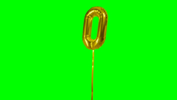 Number Zero Helium Golden Balloon Floating Green Screen — Stock Video