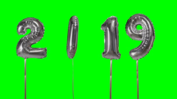 2019 Αριθμός Ευτυχισμένο Νέο Έτος Γενέθλια Επέτειο Εορτασμού Ασημένια Μπαλόνι — Αρχείο Βίντεο