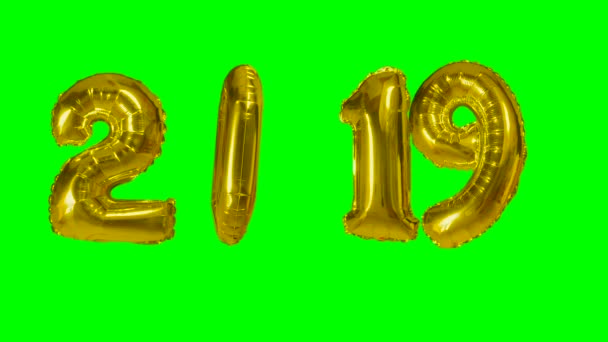 Numero 2019 Felice Anno Nuovo Compleanno Anniversario Palloncino Oro Galleggiante — Video Stock