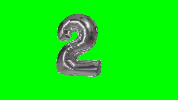 Iki Yıl Doğum Yıldönümü Gümüş Balon Yeşil Ekranda Kayan Sayı — Stok video