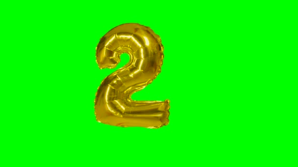 Number Two Years Birthday Anniversary Gold Balloon Floating Green Screen — Stock Video