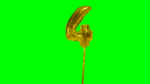 数字4四年生日纪念日金色气球漂浮在绿色屏幕上 — 图库视频影像