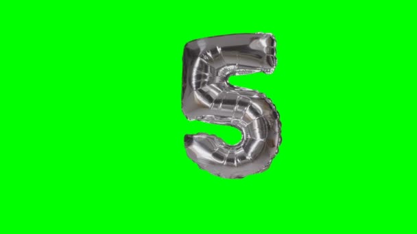 Number Five Years Birthday Anniversary Silver Balloon Floating Green Screen — Stock Video