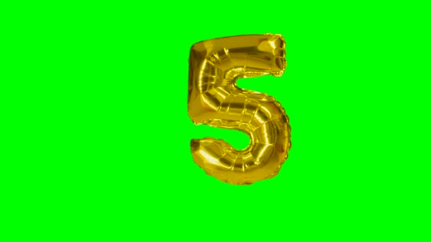 Number Five Years Birthday Anniversary Gold Helium Balloon Floating Green — Stock Video