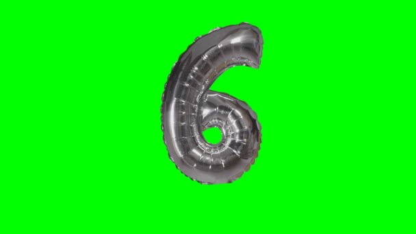 Número Seis Anos Aniversário Aniversário Balão Prata Flutuando Tela Verde — Vídeo de Stock