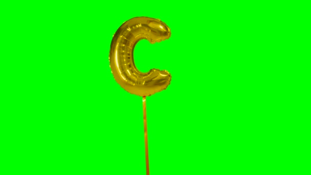 Letter Alphabet Helium Gold Balloon Floating Green Screen — Stock Video