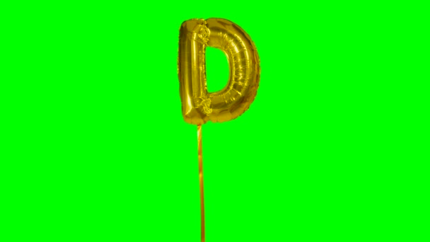 Letter Alphabet Helium Gold Balloon Floating Green Screen — Stock Video