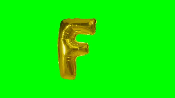 Big Letter Alphabet Helium Gold Balloon Floating Green Screen — Stock Video