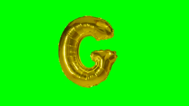 Big Letter Alphabet Helium Gold Balloon Floating Green Screen — Stock Video