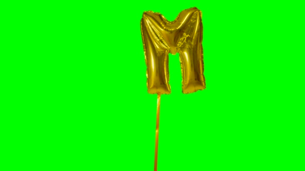 Letter Alphabet Helium Gold Balloon Floating Green Screen — Stock Video
