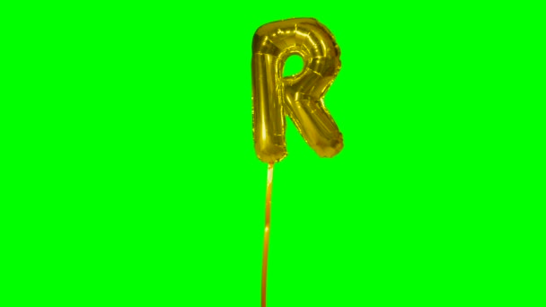 Letter Alphabet Helium Gold Balloon Floating Green Screen — Stock Video