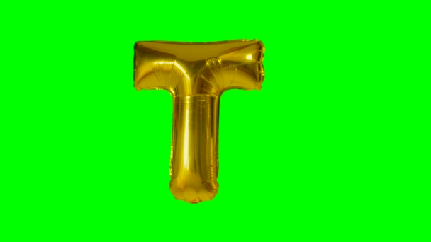 Big Letter Alphabet Helium Gold Balloon Floating Green Screen — Stock Video