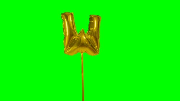 Буква Алфавита Гелиевый Золотой Шар Плавающий Зеленом Экране — стоковое видео