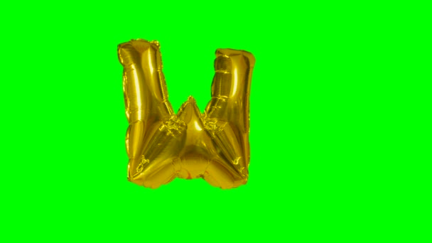 Big Letter Alphabet Helium Gold Balloon Floating Green Screen — Stock Video