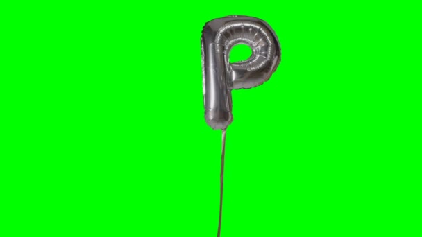 Písmeno Abecedy Stříbrný Balon Plovoucí Zelené Obrazovce — Stock video