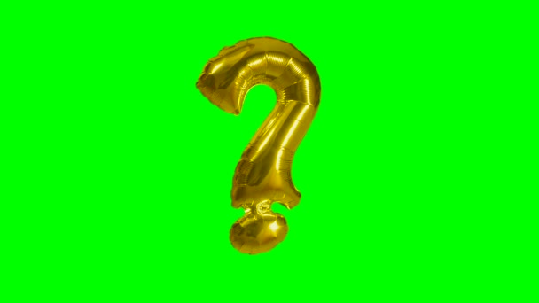 Soru Işareti Alfabe Altın Helyum Balon Yeşil Ekran Üzerinde Yüzen — Stok video