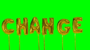 Word değiştirmek helyum yeşil ekran üzerinde yüzen altın balon harfler
