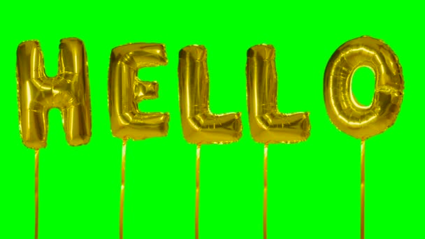 Parola ciao da elio lettere palloncino d'oro galleggianti sullo schermo verde — Video Stock