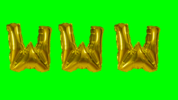 Parola www internet web da lettere palloncino oro elio galleggiante sullo schermo verde — Video Stock
