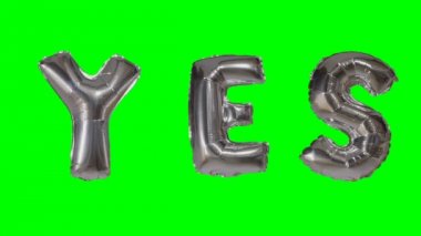 Evet gümüş helyum balon harfler yeşil ekran üzerinde yüzen Word'den