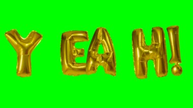 Evet altın helyum balon harfler yeşil ekran üzerinde yüzen Word'den