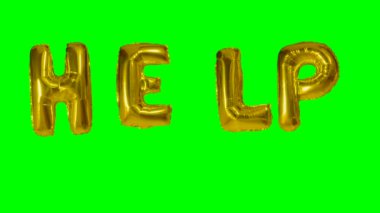 Yeşil ekran üzerinde yüzen altın helyum balon harfler Word Yardım