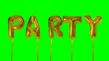 Yeşil ekran üzerinde yüzen altın helyum balon harfler partiden Word