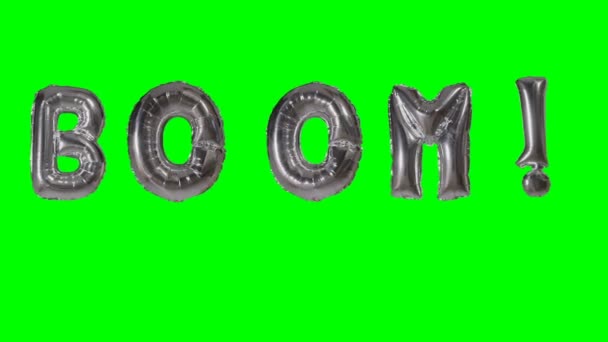 Word boom uit zilveren helium ballon brieven drijvend op groen scherm — Stockvideo