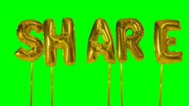Yeşil ekran üzerinde yüzen altın helyum balon harfler paylaşımından Word