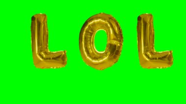 Lol yeşil ekran üzerinde yüzen altın helyum balon harfler üzerinden kelime