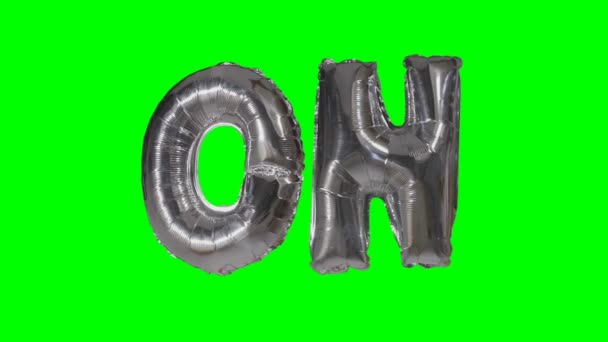 Wort an aus Helium silbernen Luftballon Buchstaben schweben auf grünem Bildschirm — Stockvideo