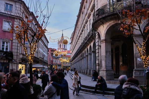 Braga Portugal Dezembro 2018 Época Festiva Ruas Cidade Enchem Gente — Fotografia de Stock