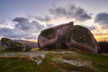 Fafe, Portugal - January 20, 2019 : Famous house of the boulder, considered by some the most strange building in the world Fafe, Portugal clipart