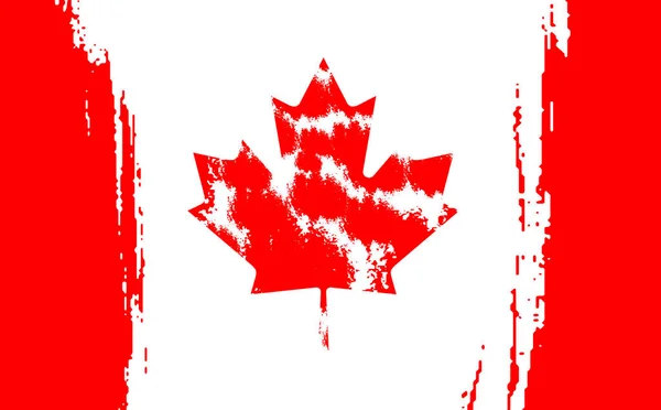 Happy Canada Day, 1. Juli Feiertagskarte. Ahornblatt auf Fahne aus Pinselstrich Hintergrund. — Stockvektor