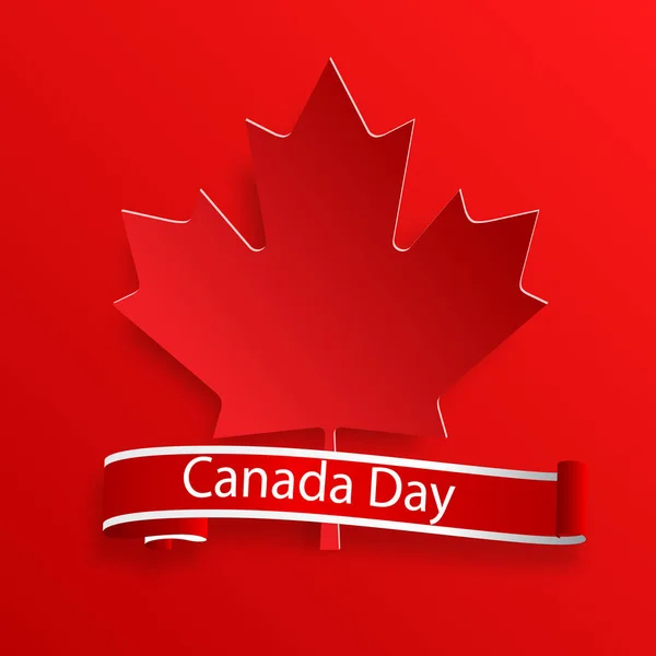 Feliz Día de Canadá, julio 1 día festivo celebrar tarjeta. Hoja de arce en bandera hecha en fondo de trazo de pincel . — Vector de stock