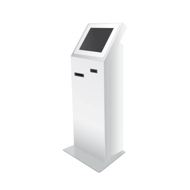 Açık beyaz. Ödeme Terminal. ATM, Pos, POI reklam Stand beyaz arka plan üzerinde. 3D mock Up, şablon