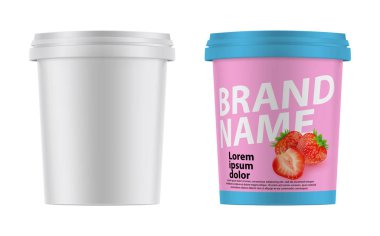 3D gerçekçi plastik kap dondurma, yoğurt, ekşi krema, tatlı için. Tasarımınız için hazır kadar alay.