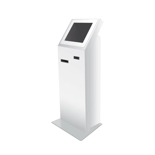 Outdoor White. Payment Terminal. ATM, POS, POI Advertising Stand On White Background. 3D Mock Up, Template — Stock Vector